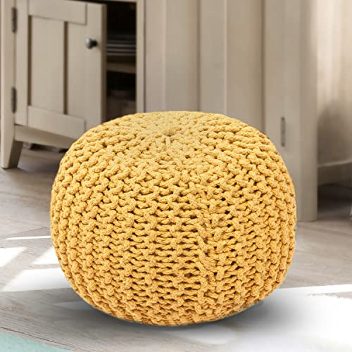 Pouf De Algodón, Tejido Mano, Otomano Amarillo, Reposa...