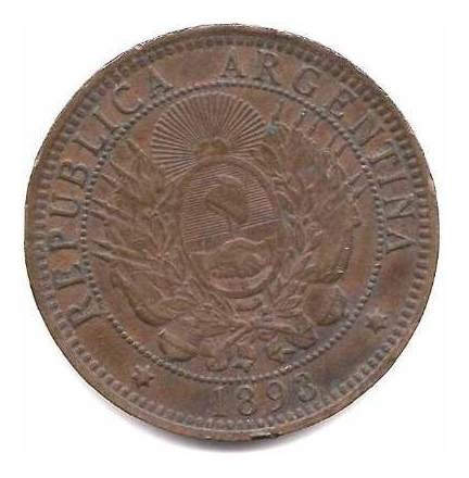 Moneda Argentina De Cobre 2 Centavos Año 1893 Muy Buena-