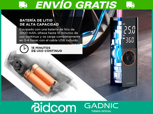 Compresor De Aire Portátil Gadnic Neumáticos Pantalla Lcd