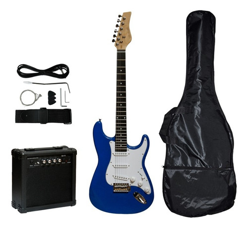 Guitarra Electrica Stratocaster Con Accesorios Gilmore Color Azul Material Del Diapasón Maple Orientación De La Mano Diestro