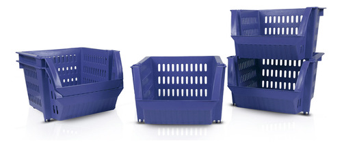 Kit 5 Bin Organizador Mini Cesto Encaixável Azul Bic