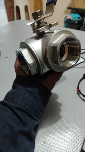 Válvula De Bola De 3 Vías D 1 1/2, Manual Inoxidable, Tipo L