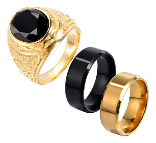 Anillos Para Caballero Negro Y Dorado En Juego