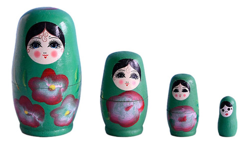 4 Muñecas Matryoshka De Madera, Juguete De Muñeca Verde