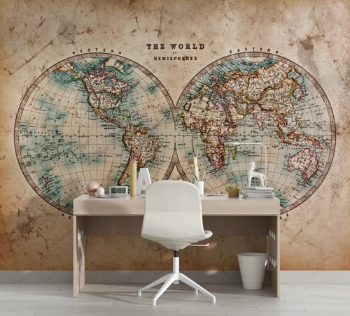 Map Of The World Papel Tapiz Para Despegar Fondo Marron 100 