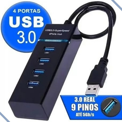 Hub Cabo Usb 3.0 Extensor 4 Portas Super Speed 5gbps 30cm Nf