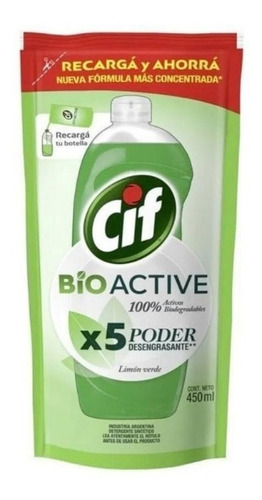 Detergente 450ml Bioactive Doy Limon Verde Cif