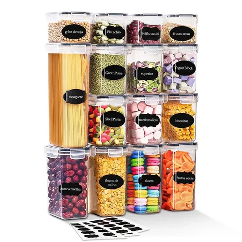 Kit 15 Potes Herméticos BPA Free Organizador com Tampa para Alimentos Empilhável