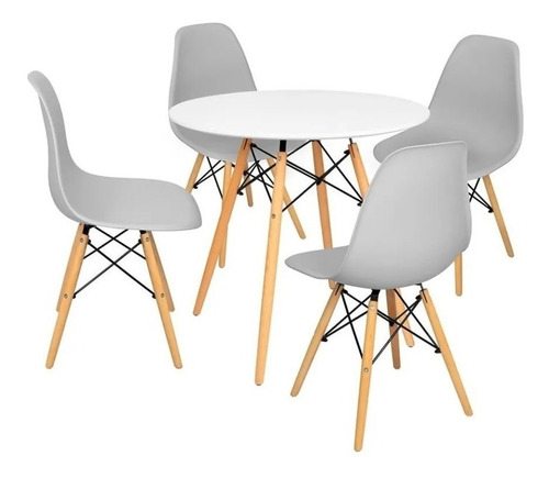 Juego Comedor Eames Mesa Redonda 80cm + 4 Sillas - Amarelo