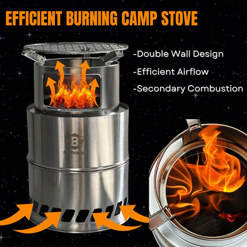 Estufa De Leña Portátil Extragrande Para Campamento Sin Humo