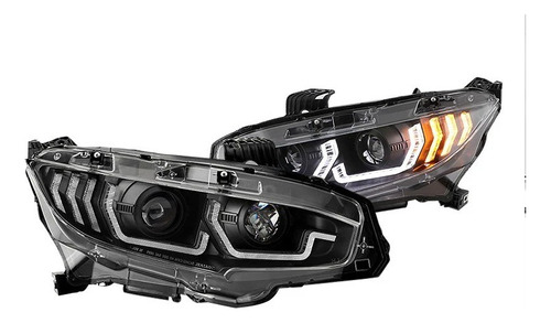 Honda Civic 2016 - 2021 Par Faros Led Secuencial Fondo Negro