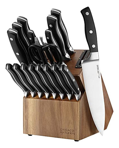 Cuchillos De Acero Inoxidable Con Bloque Y Afilador Marron