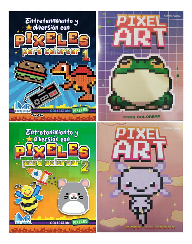 Diviértete Coloreando Con Pixel Art Para Niños - 4 Libros