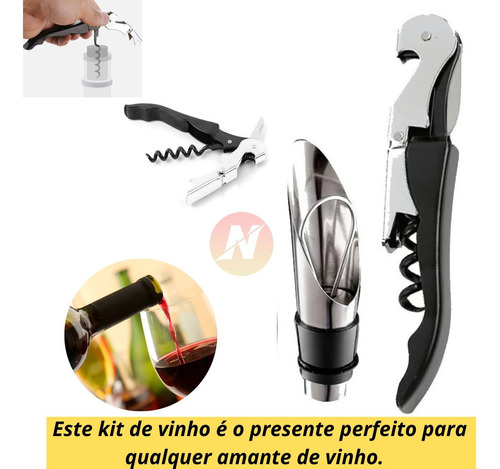 Kit Vinho Abridor Dosador Saca Rolhas Tampa Livro 05 Peças