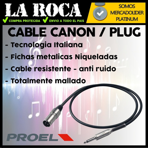 Imagen 4 de 10 de Cable Proel Xlr Macho A Plug Mono Balanceado De 3 Metros Cuo