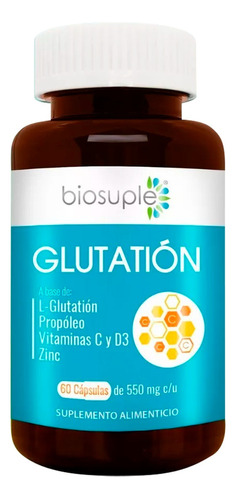 L Glutatión Propóleo + Vitaminas Antioxidante 60 Caps 550mg Sabor Sin sabor