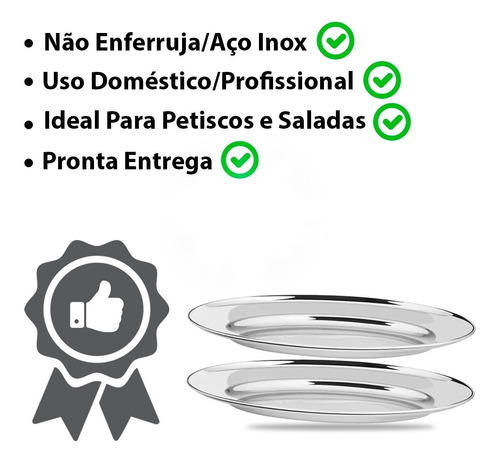 Imagem 6 de 7 de Kit 10 Bandeja Travessa Oval Porção 21cm Petisco Aço Inox