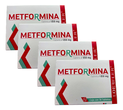 Metformina 850mg Pack 4 Cajas Con 30 Tabletas Cada Una