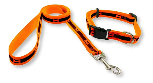 Collar Y Correa Para Perro Reflejante Ajustable Chico - Med Color Naranja