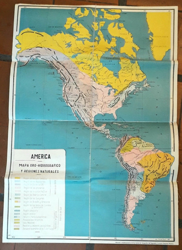 Antiguo Mapa America Fisico Argentina Entelado 76 X 50 Cm