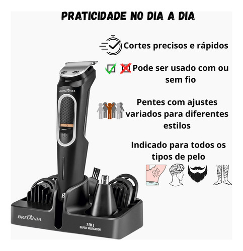 Aparador De Pelos 7 Em 1 Para Barba, Cabelo, Nariz E Corpo