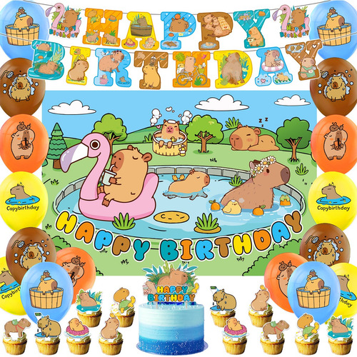 Kit Fiesta Capibara: Decoración Cumpleaños Completa + Globos