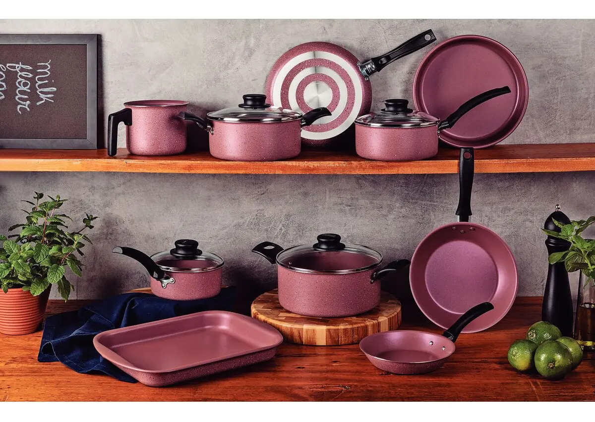 Juego de Cocina Antiadherentes 20297964 Tramontina Turim x10 Piezas Color Rosa