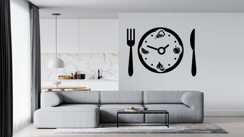 Vinil Decorativo Cocina Restaurante Reloj Plato Negro  718