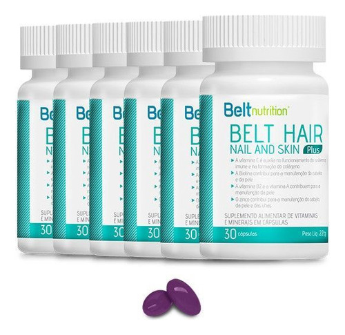 6x Belt Hair-nail And Skin Plus-30 Cápsulas Gelatinosas