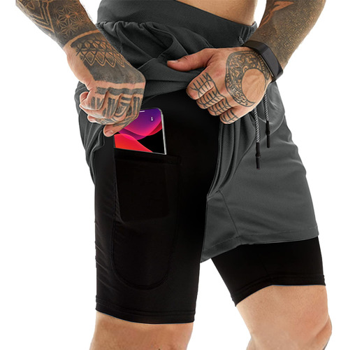 Oebld - Pantalones Cortos Deportivos Para Hombre 2 En 1 Par.