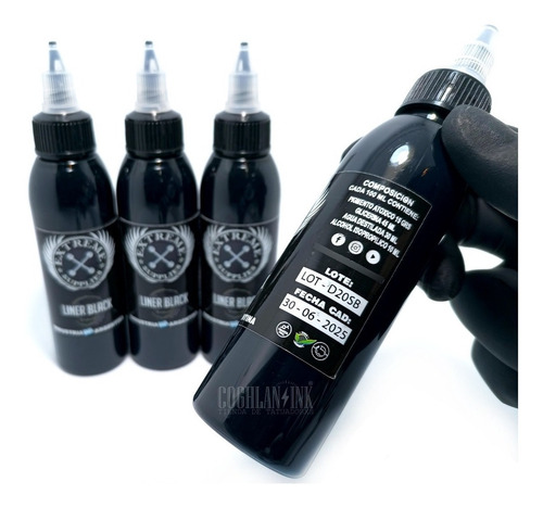 Imagen 6 de 7 de Tinta Tattoo Extreme Liner Black X 2oz Tatuajes Tatuar