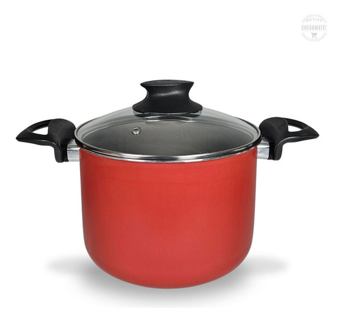 Caldeirão 18 Cm Antiaderente Com Tampa De Vidro Vermelho