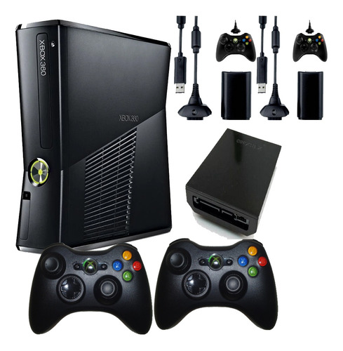 Xbox 360 Slim +2 Controles Disco Duro+2 Carga Y Juega+silico (Reacondicionado)