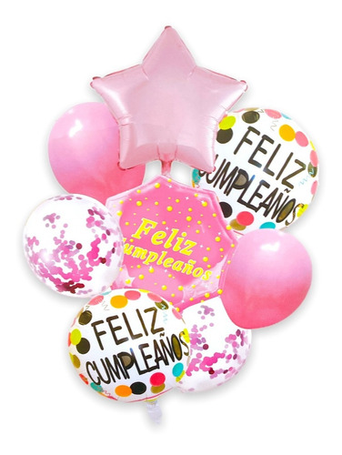 Set Globos Metálicos Y Látex Para Decorar Cumpleaños 8 Pzs