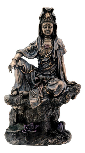 7inch Agua De Bronce Y Luna Kuan Yin Budismo Estatua Figura