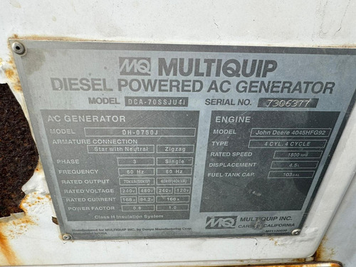 Generador Multiquip Dca70ssju4i Cap. 70kva, 56kw