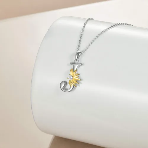 Poplyke Collar De Girasol Con Inicial De Girasol, Regalos Pa