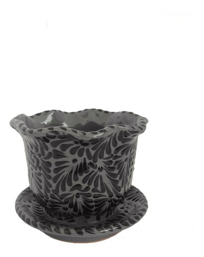 Maceta Con Plato De 10cm Original De Talavera 1 Pieza