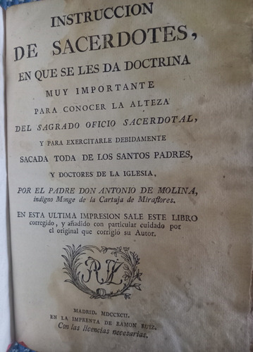 Instrucción De Sacerdotes En Que Se Les Da Doctrina Año 1792