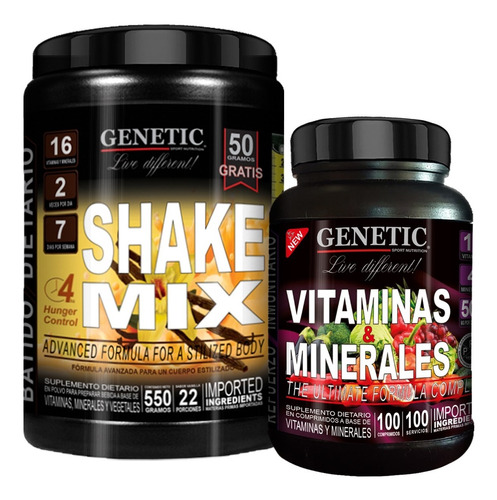 Reemplaza Comidas Shake Mix + Vitaminas & Minerales Genetic