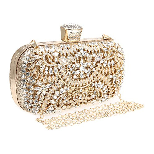 Cartera De Mano Clutch De Fiesta Cristales Full Gold