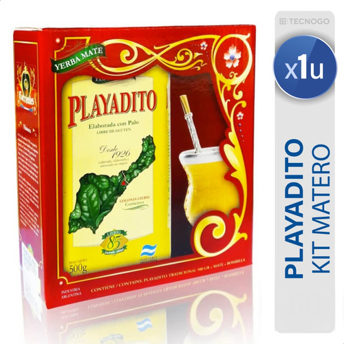 Kit Playadito Matero Yerba + Bombilla + Mate - Sin Tacc 