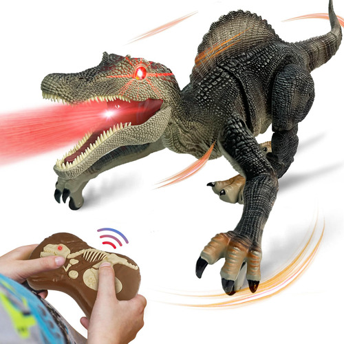 Dinosaurio Con Control Remoto Recargable Luz Y Sonido Caqui Dinosaurio Caqui