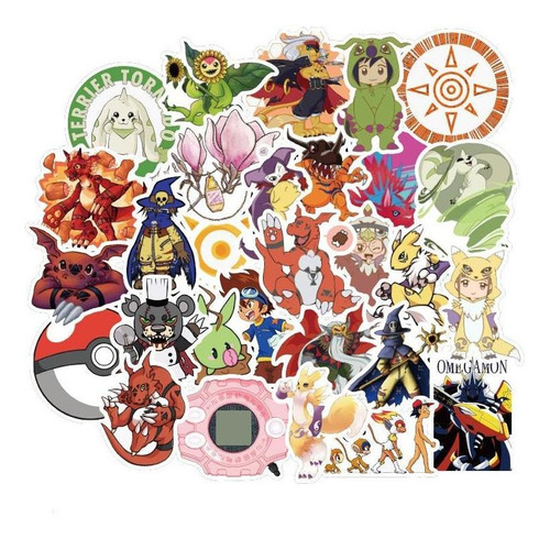 Digimon Adventure 50 Calcomanias Stickers Pvc Vs Agua Anime