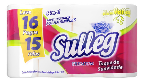 Papel higiênico Sulleg Premium folha simples 30 m de 16 un