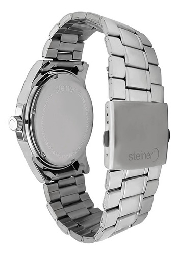Reloj Análogo Para Caballero Steiner 42mm Acero Inoxidable Correa Plateado Bisel Plateado Fondo Azul
