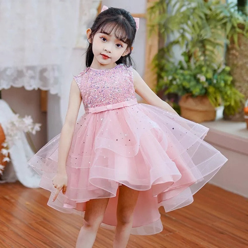 Rr Vestido De Cola De Lentejuelas Sin Mangas Para Niñas