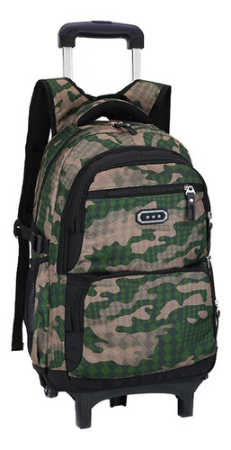 Flora Camo - Mochila Escolar Con Ruedas, Verde Militar