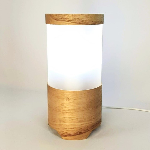 Velador Lampara Mesa De Luz Tubo 12x24cm Madera Moderno Deco