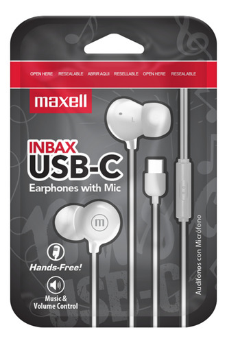 Audífonos Maxell In-bax Con Micrófono In Ear IN-BAXUSBC Tipo C Blanco